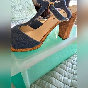 Anne Klein Denim Platform Heels with Cork Detail
